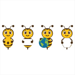Obraz premium Cartoon Bees Holding Objects Including Earth and Blank Sign
