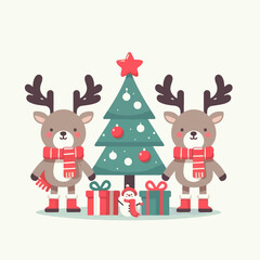 vector illustration of reindeer celebrating christmas