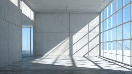 Fototapeta premium Empty modern concrete interior with large windows.