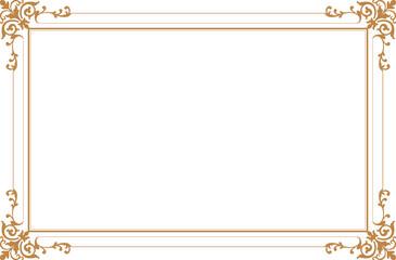 Elements of ornate vintage frames. Border gold on white classic calligraphy swirls, floral motifs. Design print for greeting cards, wedding invitations, restaurant menu, royal certificates. Set 577
