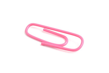 Pink paper clip isolated on white background