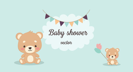 Delightful Baby Shower Vector Illustration with Adorable Bears and Festive Bunting