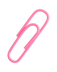 Pink paper clip isolated on white background