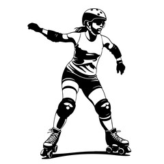 Naklejka premium Roller Derby Girl Black and White SVG Vector Outline