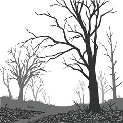 A striking vector silhouette of a bare tree with intricate branches, perfect for nature and seasonal illustrations