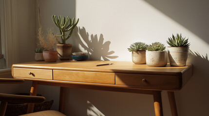 Sunlit Desk with Succulents: Modern Home Office