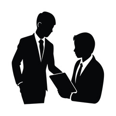 Business Leader Mentoring Junior Employee In Office Scene Line Art Vector illustration