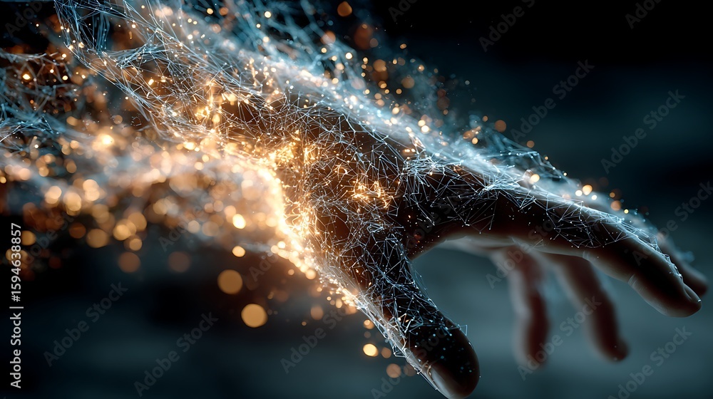 Aufkleber glowing energy flows from a hand, creating a mystical, ethereal web of light and sparks.