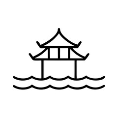 Icon of West Lake Hangzhou in minimalist line art style  
