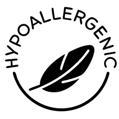 Hypoallergenic sign illustration with feather in black and white design  
