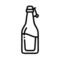 Glass bottle with swing top outlined in black on transparent background  