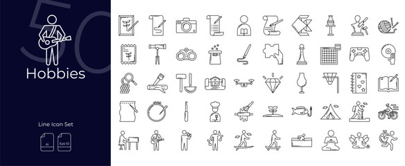 Hobbies Line Editable Icons set. Vector illustration in modern thin line style of Hobbies icons: entertainment, journey, extreme, etc