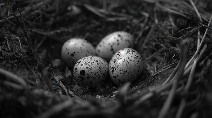 Obraz premium Close-up of bird eggs in a nest