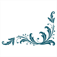 Fototapeta premium Teal Floral Corner Design on White Background leaves