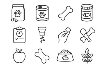 Pet care icons pack: food, toys, and accessories