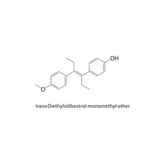 trans-Diethylstilbestrol monomethyl ether skeletal structure. Estrogen Ether compound schematic illustration. Simple diagram, chemical formula.