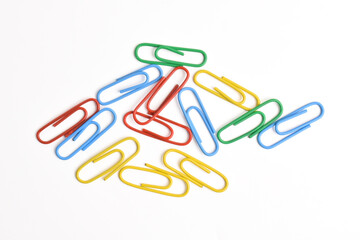 Colorful paper clips isolated on white background