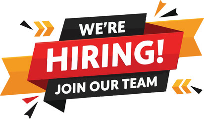 Vector art of were hiring, join our team banner with ribbon