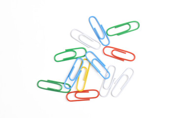 Colorful paper clips isolated on white background