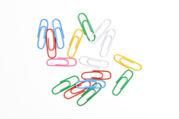 Colorful paper clips isolated on white background