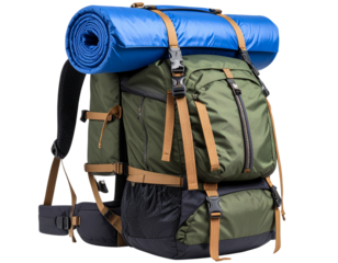  Hiking Backpack with Rolled Sleeping Bag, Side PNG