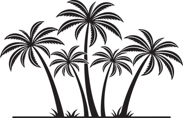 Fototapeta premium Palm Trees Silhouette: Elegant silhouettes of palm trees stand tall against a clear sky. Evoking a sense of tropical paradise and relaxation.