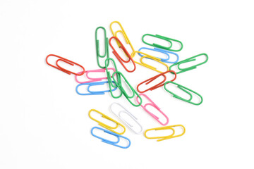 Colorful paper clips isolated on white background