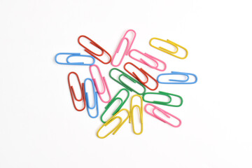 Colorful paper clips isolated on white background