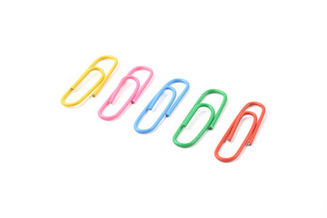 Colorful paper clips isolated on white background