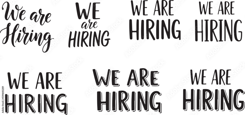Poster vector art of we are hiring text in multiple styles isolated on white background