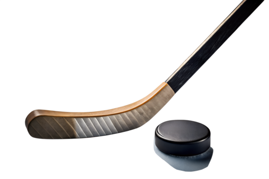 A hockey stick and puck isolated on transparent background