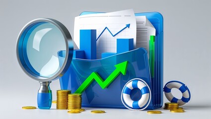 magnifying glass and graph