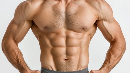 Fototapeta premium Realistic Body Photography of a Fit Male Model Showcasing Muscular Definition and Healthy Physique in Studio Setting