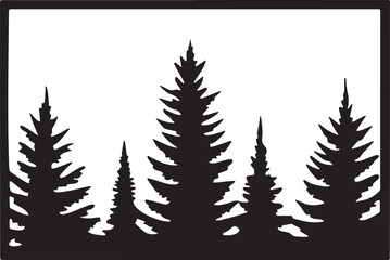 Obraz premium Silhouette of Forest: A stylized and graphic silhouette of a dense forest, evoking the peaceful tranquility of nature and wilderness.