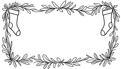 Fototapeta premium Christmas stockings in abstract frame – Cute drawing for kids coloring book