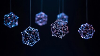 Blue and Pink Illuminated Geometric Wireframe Cubes Hanging