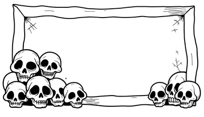 Halloween frame with skull pile – Cute coloring design, kids activity