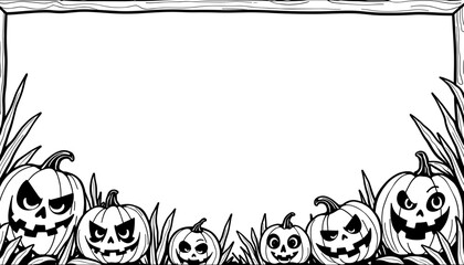 Evil jack o'lanterns Halloween frame, cute coloring book design for kids