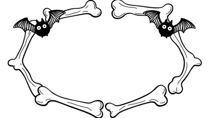 Halloween frame with bones and bats – Cute coloring book design for kids