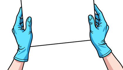 Medical gloves holding blank sheet – Healthcare awareness, illustration for kids