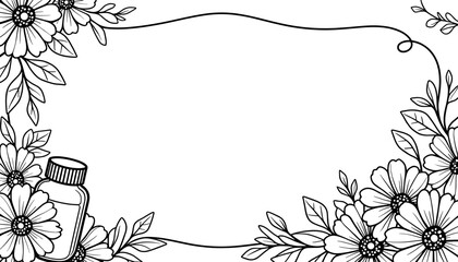 Abstract medical frame with prescription bottle – Kid-friendly coloring design