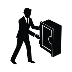 Businessman Opening Vault Door Representing New Possibilities Line Art Vector illustration