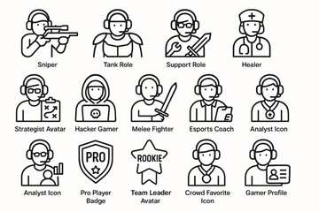 Fototapeta premium Gaming avatars and roles icons for esports and strategy game profiles