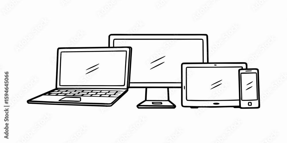 Poster laptop computer mobile phone and tab technology illustration vector