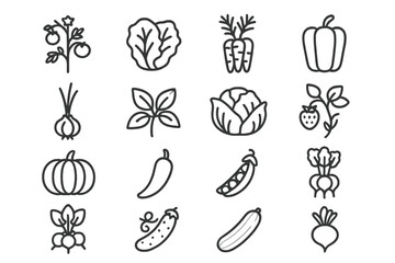 Outline icons of various vegetables on dark background