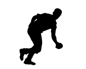 野球守備プレイの人物シルエットイラスト素材
