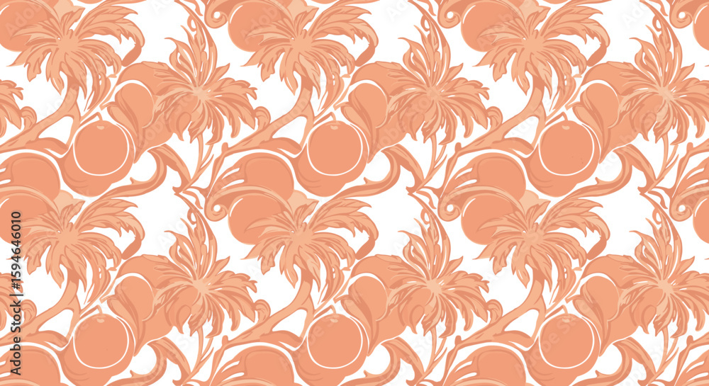 Poster seamless tropical pattern with palm trees and coconuts in monochrome style