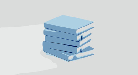 Fototapeta premium Stack of blue hardcover books in minimalist 3d style against white background