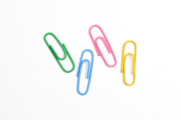 Colorful paper clips isolated on white background