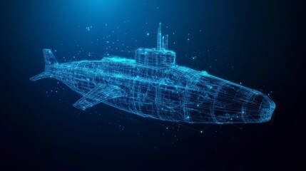 Abstract polygonal low-poly submarine underwater.